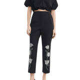 Lela Rose Tulip Crystal Embroidered Stretch Cotton Pant - Vermillion
