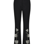 Lela Rose Tulip Crystal Embroidered Stretch Cotton Pant - Vermillion