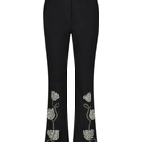Lela Rose Tulip Crystal Embroidered Stretch Cotton Pant - Vermillion