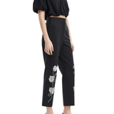 Lela Rose Tulip Crystal Embroidered Stretch Cotton Pant - Vermillion