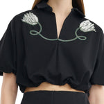 Lela Rose Tulip Crystal Embroidered Stretch Cotton Top - Vermillion