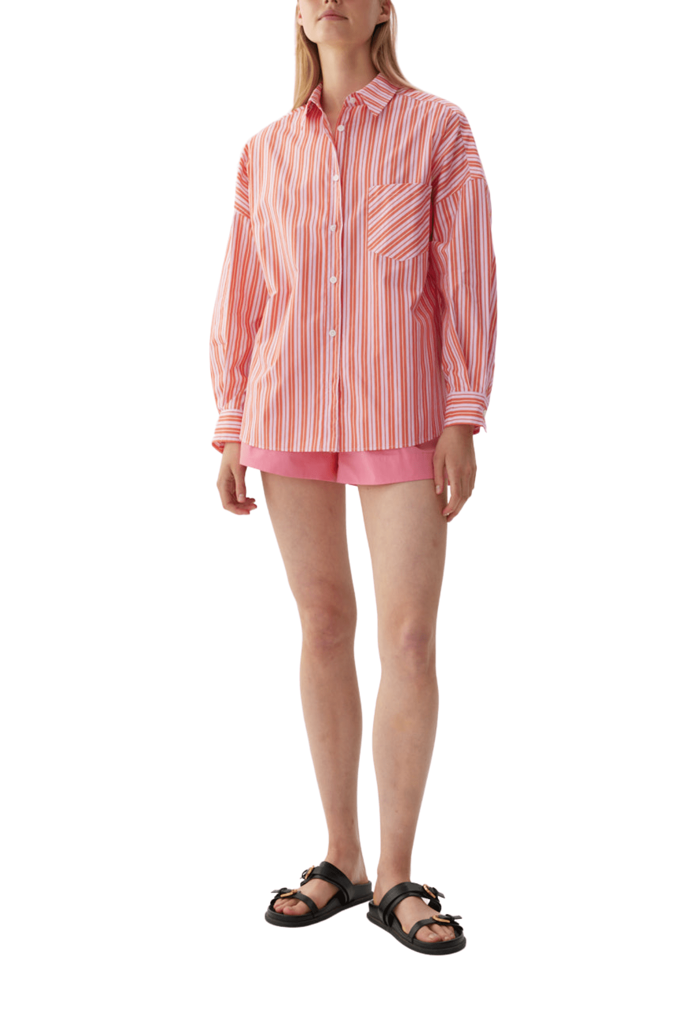 LMND Chiara Multi Stripe Long Sleeve Shirt - Vermillion