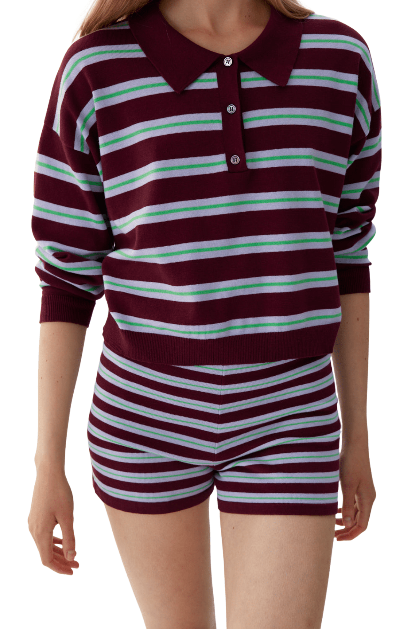 LMND Luna L/S Striped Polo - Vermillion