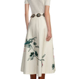 Lela Rose Floral Printed Canvas Embroidered Skirt