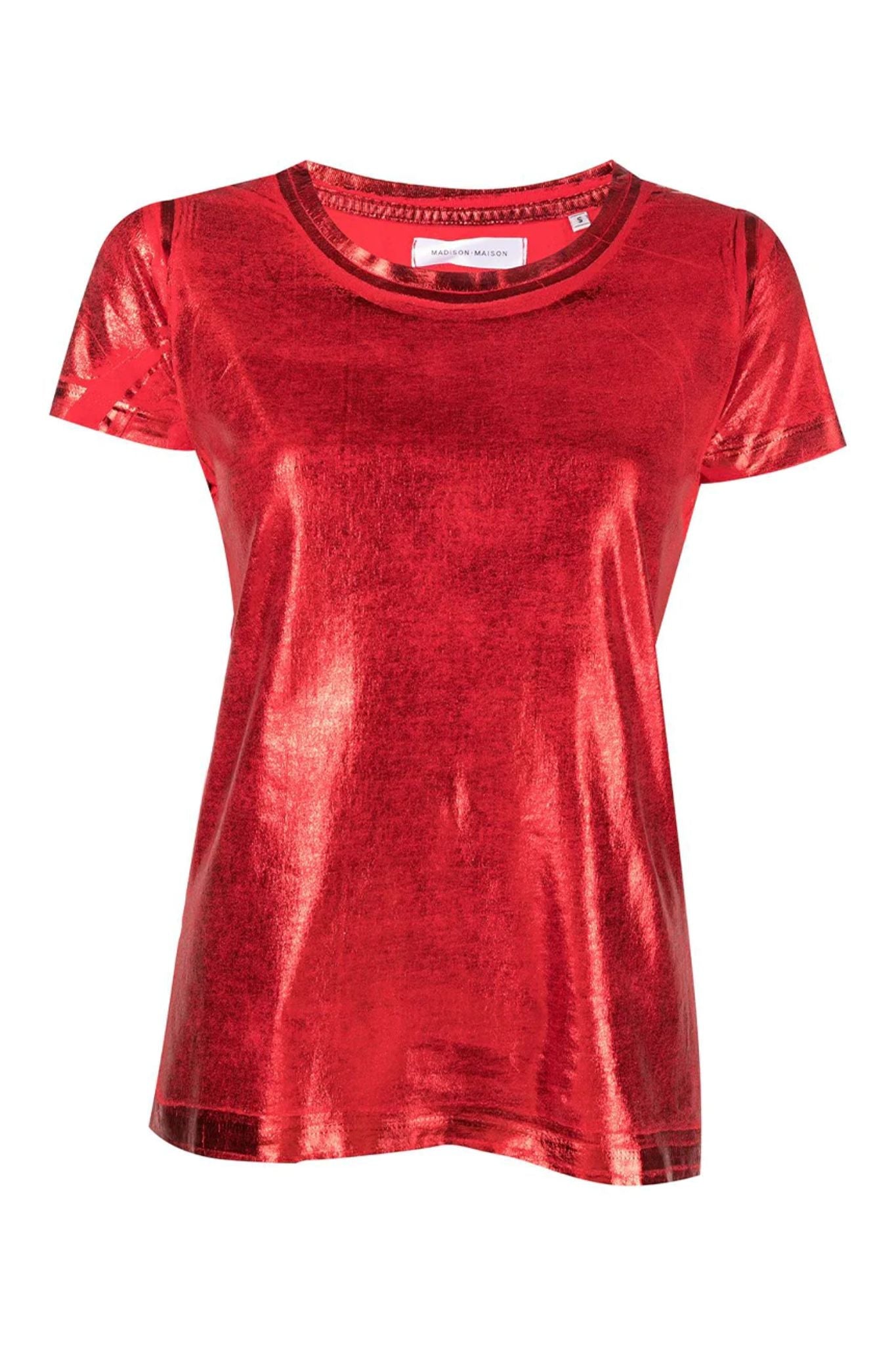 Madison Maison Metallic Coated Cotton T-Shirt - Vermillion