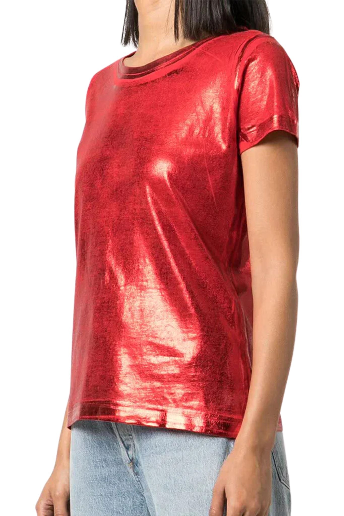 Madison Maison Metallic Coated Cotton T-Shirt - Vermillion