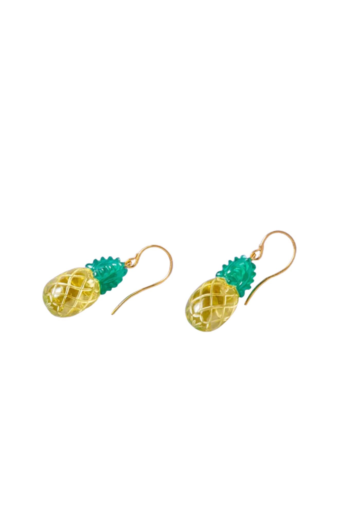 Marie Helene de Taillac 20k Yellow Gold Lemon Quartz and Green Chalcedony Pineapple Earrings - Vermillion