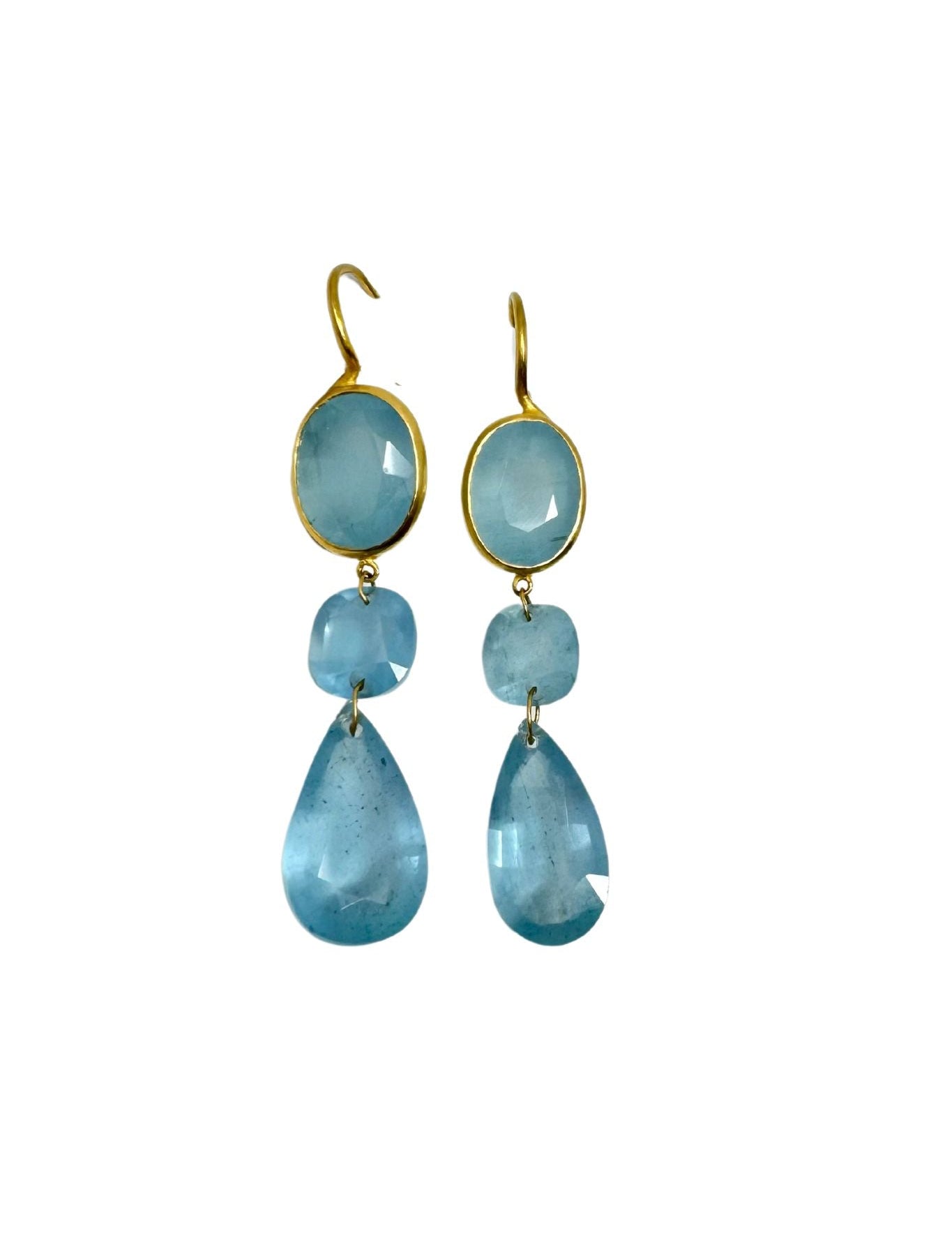 Marie Helene de Taillac 22K Yellow Gold Milky Aquamarine Elizabeth T Earrings - Vermillion