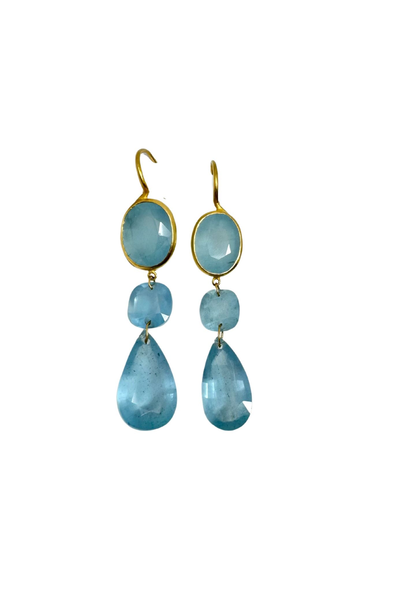 Marie Helene de Taillac 22K Yellow Gold Milky Aquamarine Elizabeth T Earrings - Vermillion