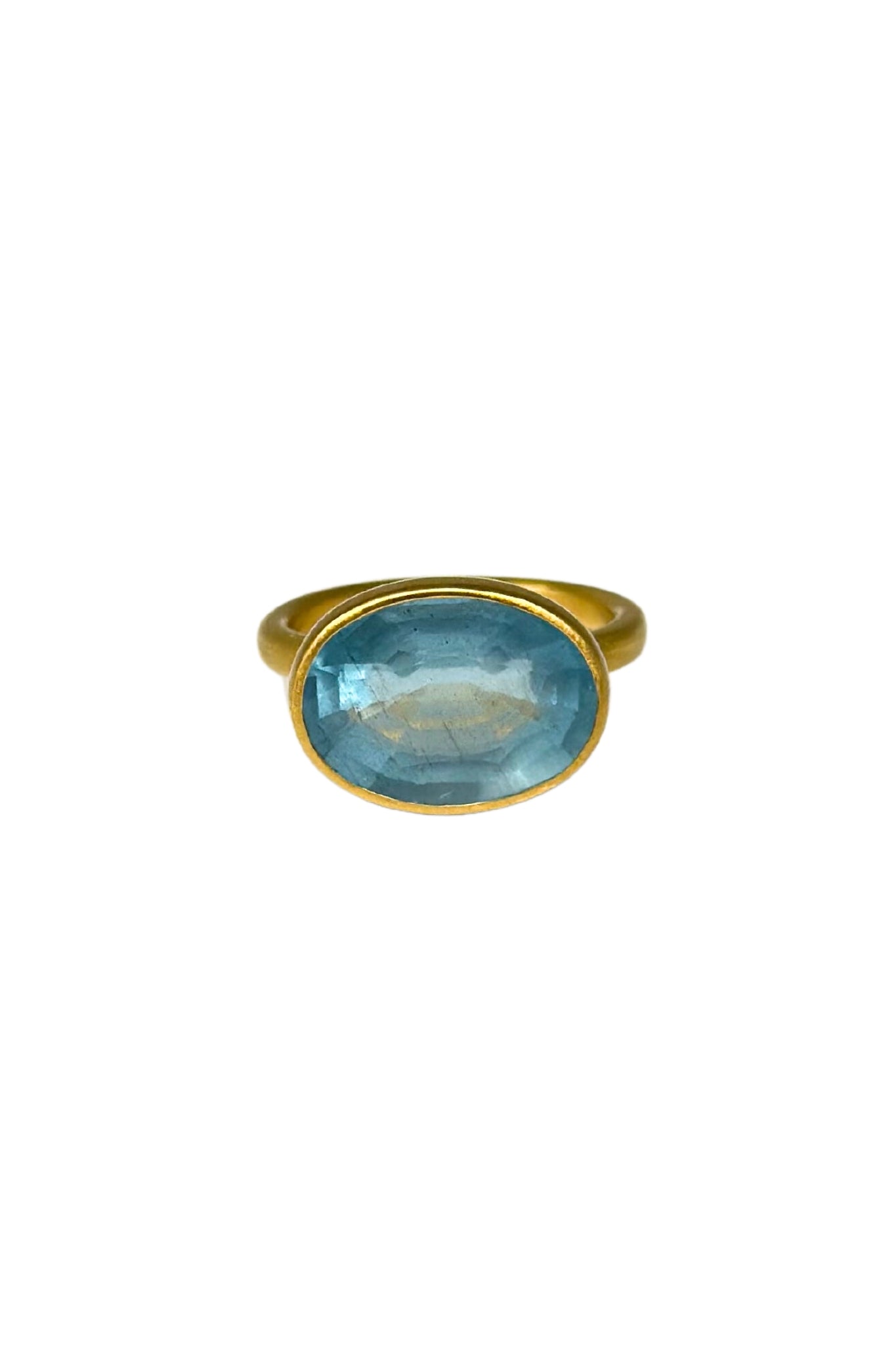 Marie Helene de Taillac 22k Yellow Gold Milky Aquamarine Princess Ring Size 6 - Vermillion