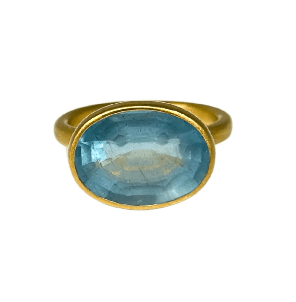 Marie Helene de Taillac 22k Yellow Gold Milky Aquamarine Princess Ring Size 6 - Vermillion