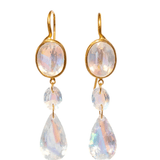Marie Helene de Taillac 22k Yellow Gold Rainbow Moonstone Elizabeth T Earrings - Vermillion