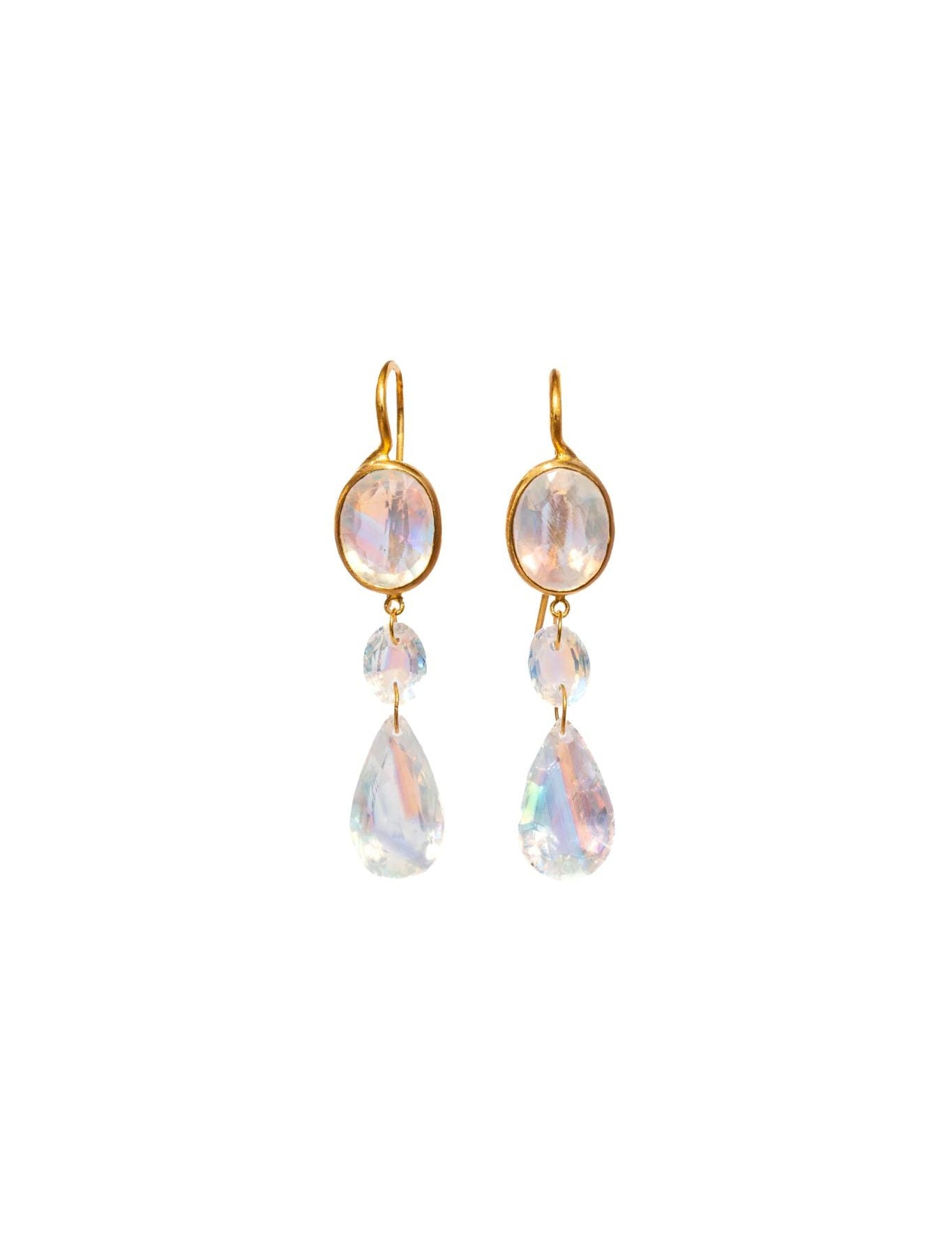 Marie Helene de Taillac 22k Yellow Gold Rainbow Moonstone Elizabeth T Earrings - Vermillion