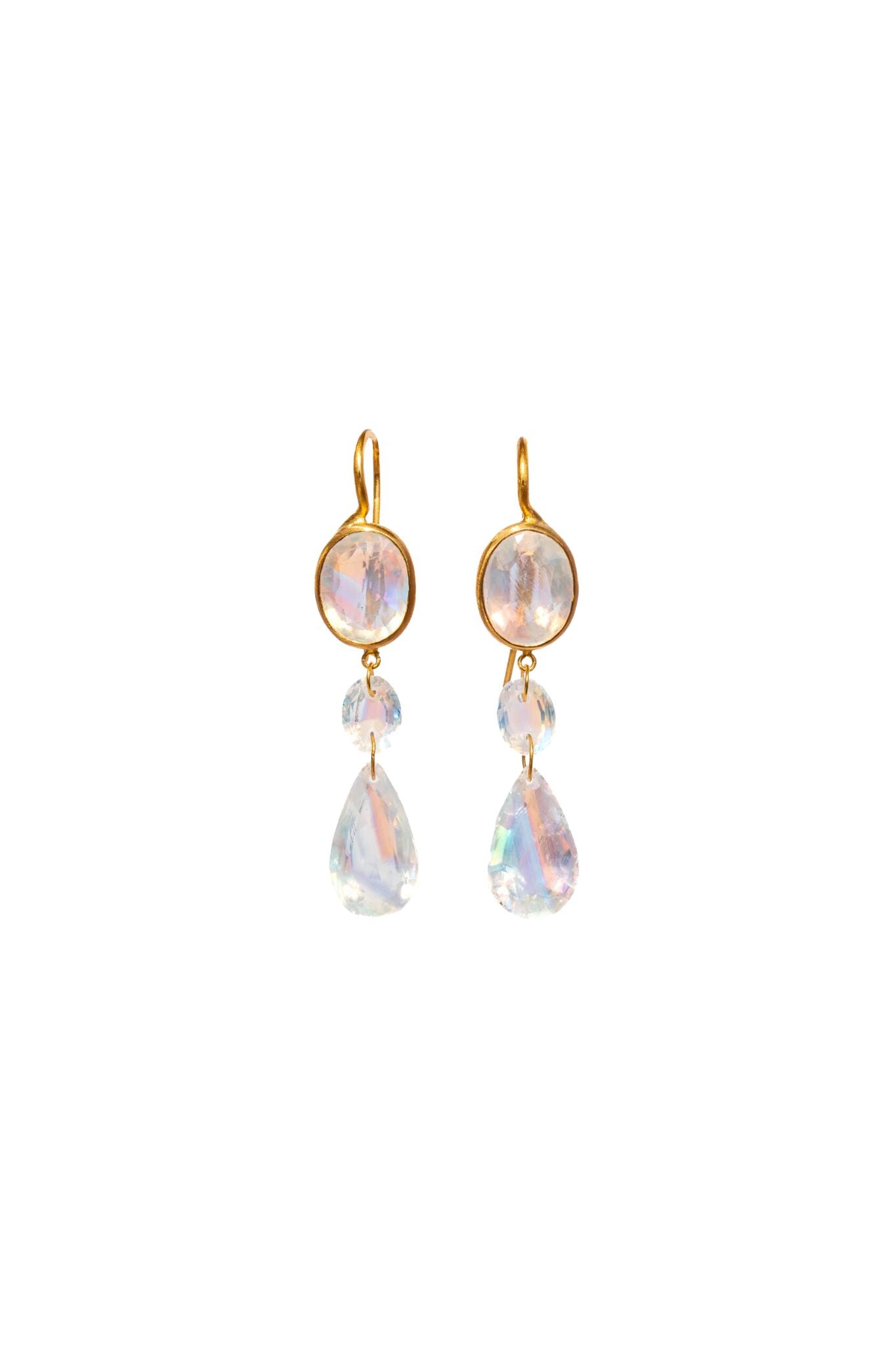 Marie Helene de Taillac 22k Yellow Gold Rainbow Moonstone Elizabeth T Earrings - Vermillion