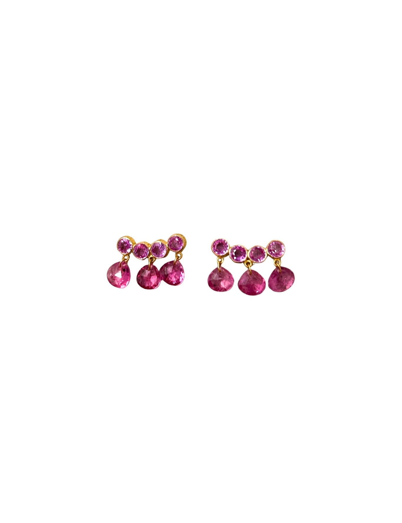 Marie Helene de Taillac Pink Tourmaline and Sapphire Briolette Pendeloque Earrings - Vermillion