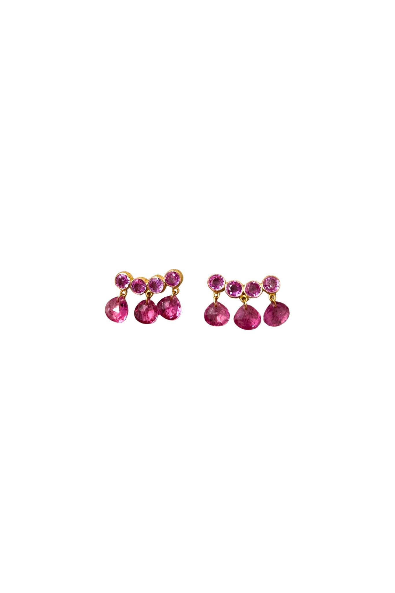 Marie Helene de Taillac Pink Tourmaline and Sapphire Briolette Pendeloque Earrings - Vermillion