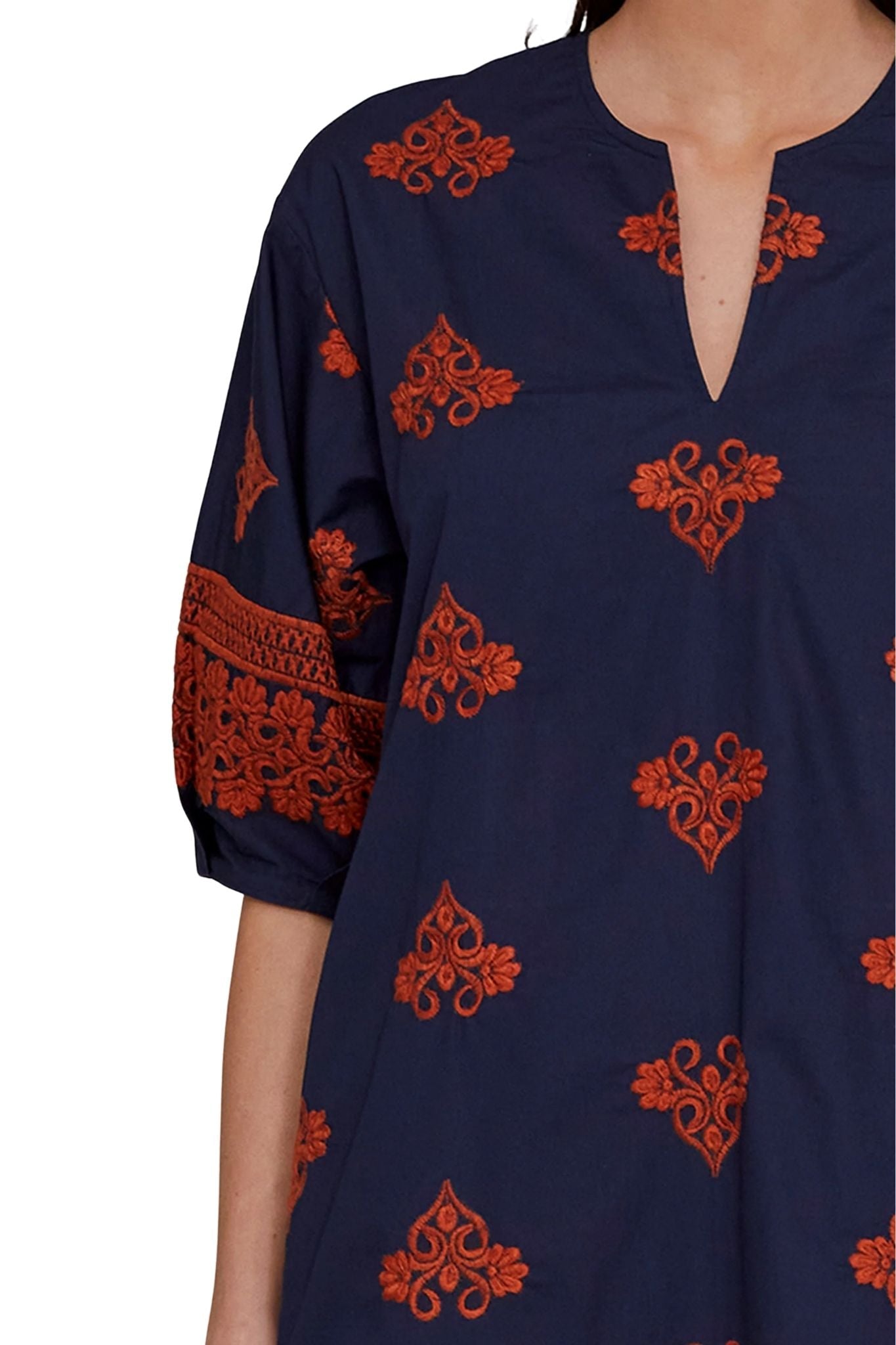 Megan Park Aria Embroidered Poplin Dress - Vermillion