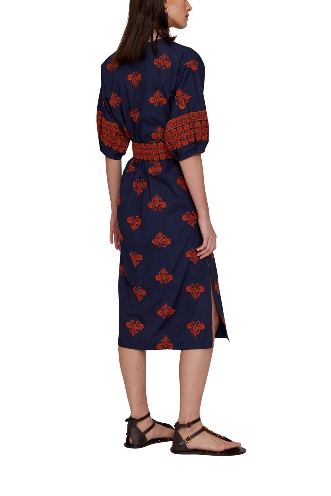 Megan Park Aria Embroidered Poplin Dress - Vermillion