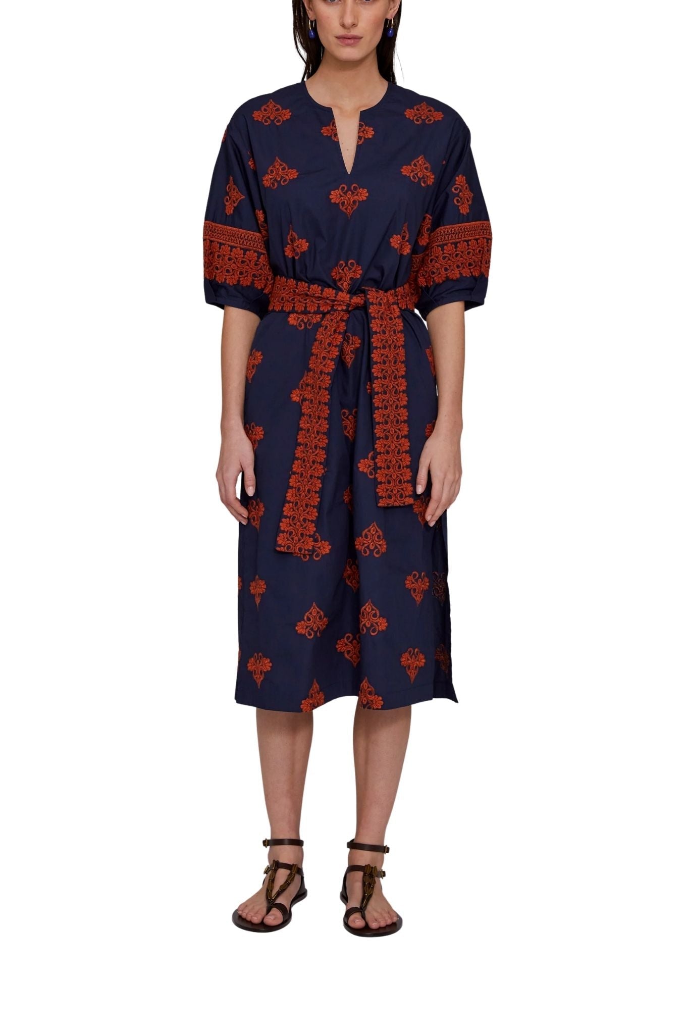 Megan Park Aria Embroidered Poplin Dress - Vermillion