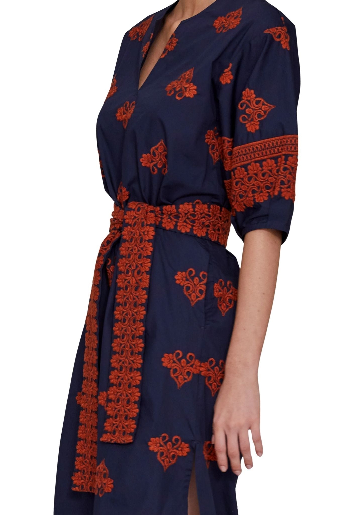 Megan Park Aria Embroidered Poplin Dress - Vermillion