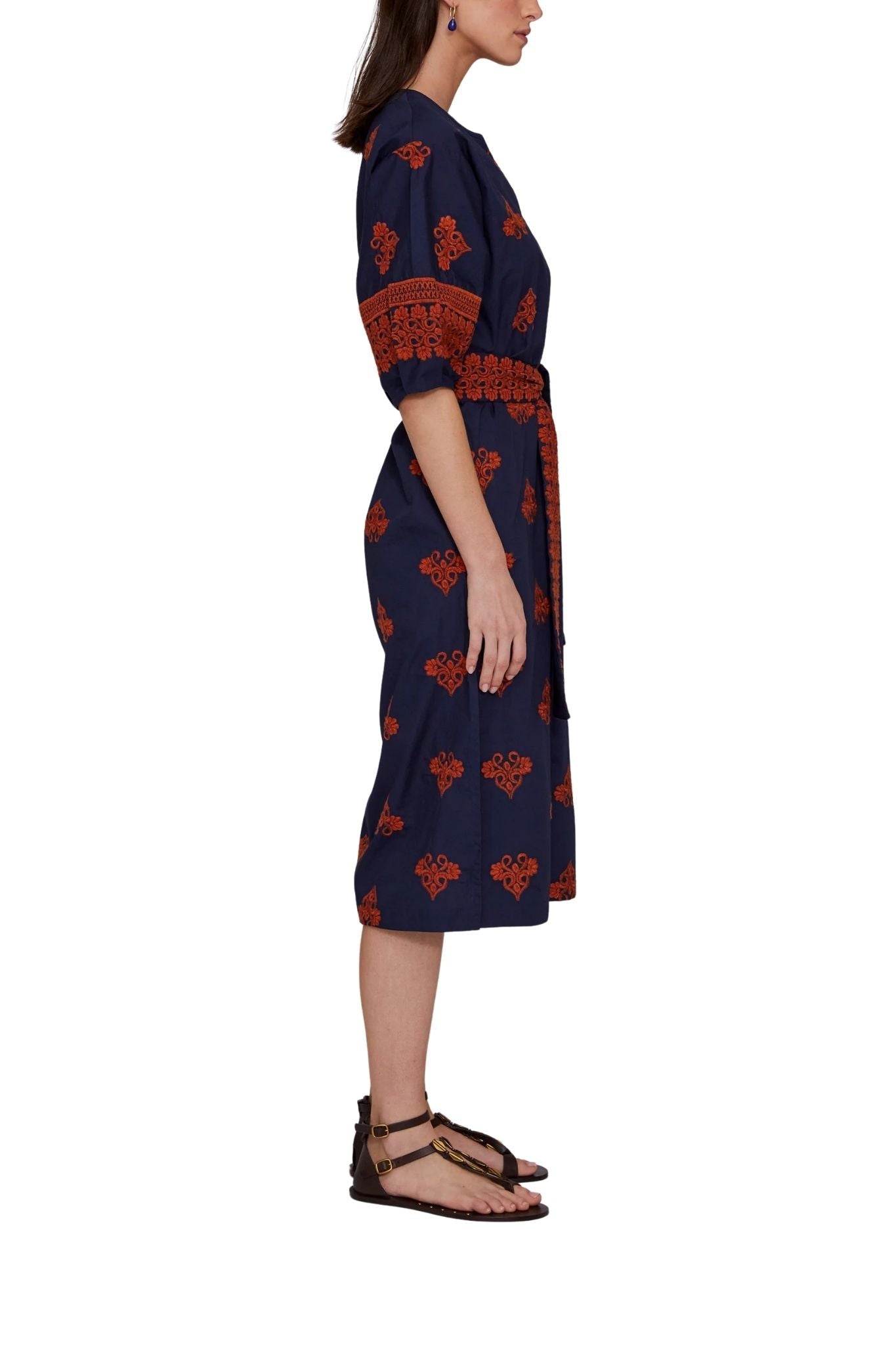 Megan Park Aria Embroidered Poplin Dress - Vermillion