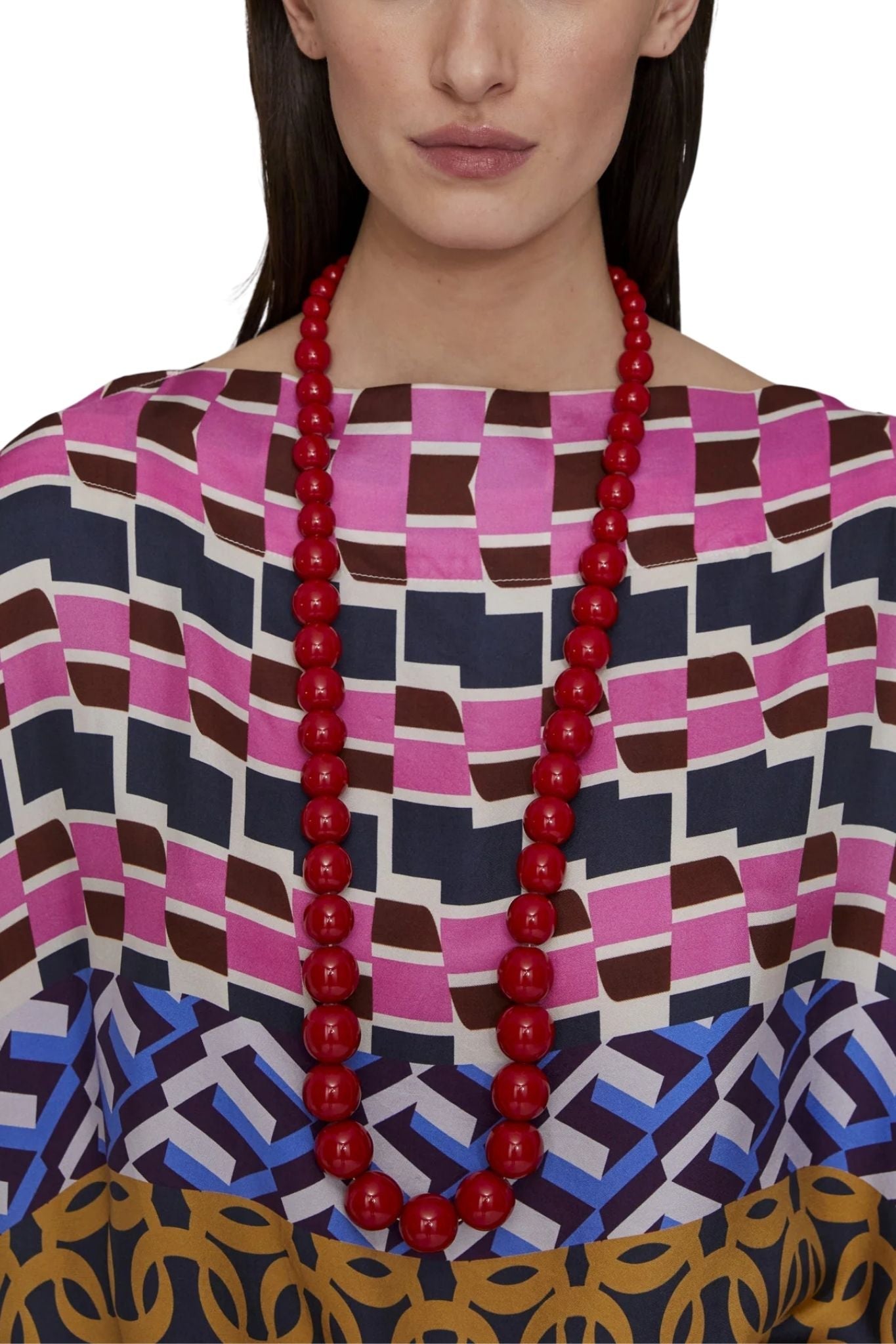 Megan Park Graded Resin Bead Necklace - Vermillion