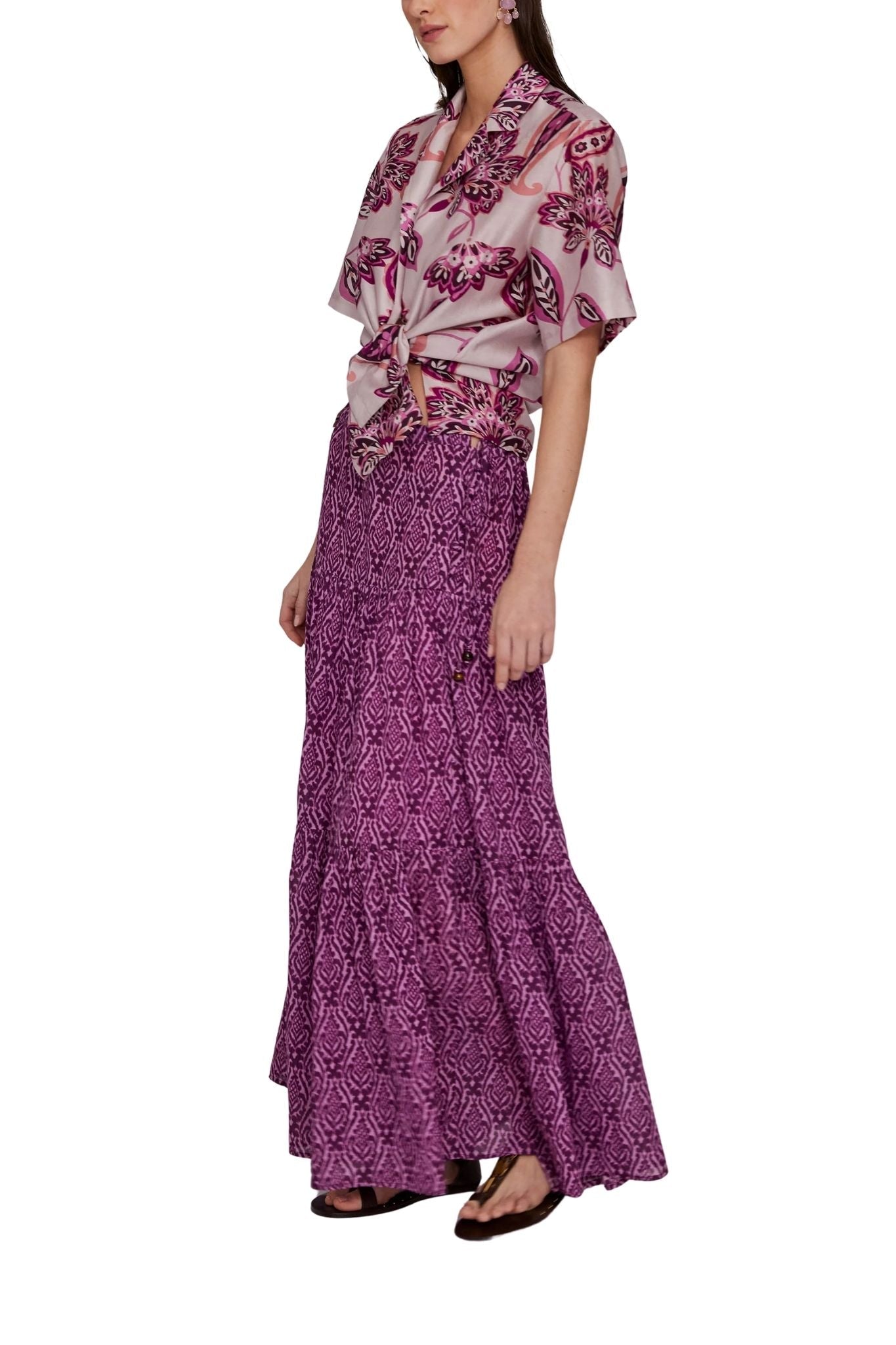 Megan Park Kehlani Voile Tiered Skirt - Vermillion