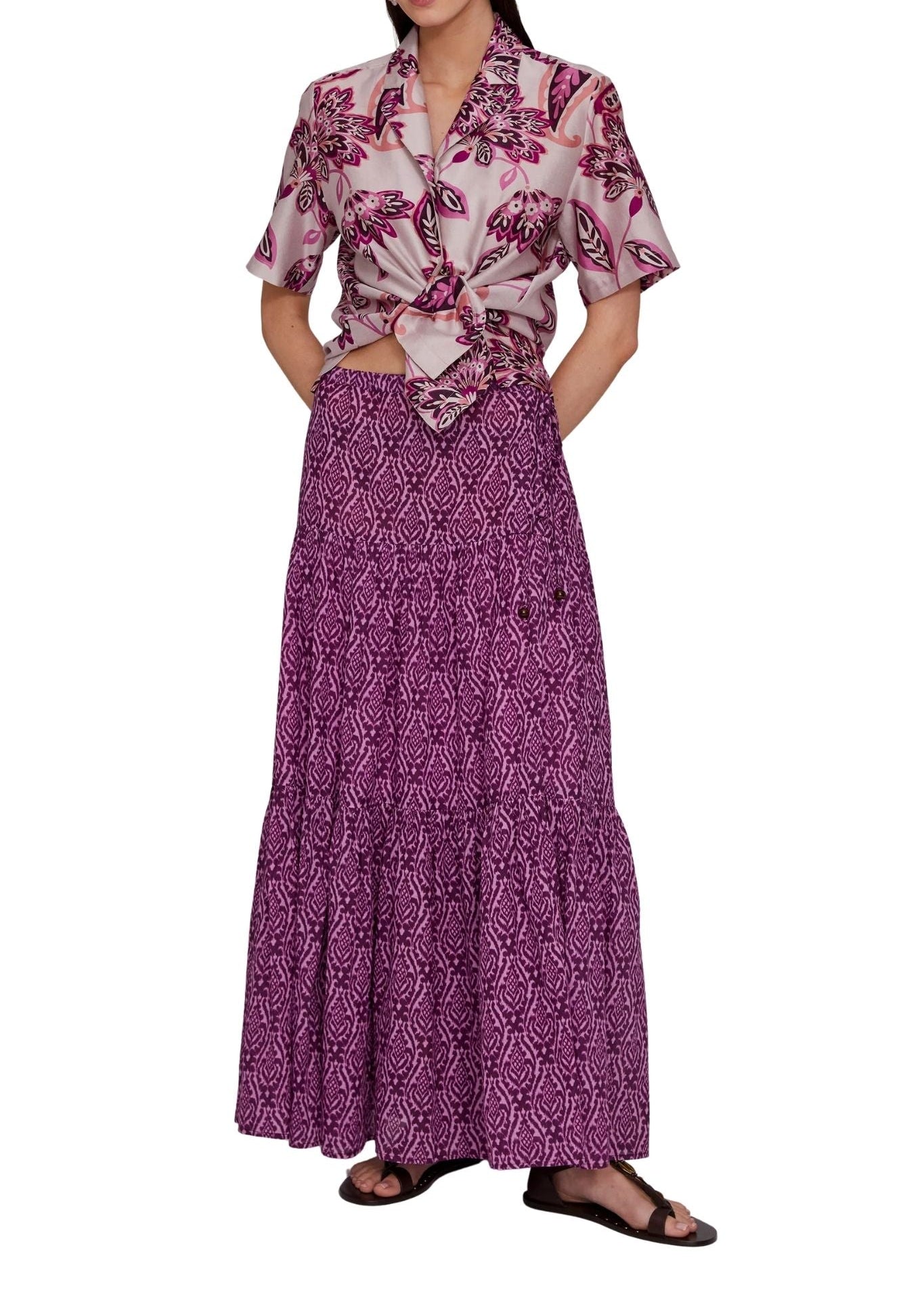 Megan Park Kehlani Voile Tiered Skirt - Vermillion