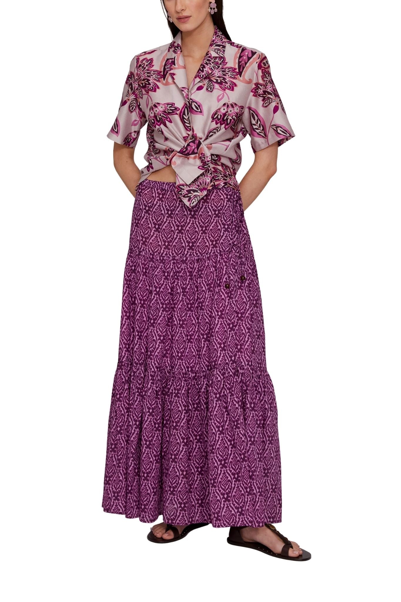 Megan Park Kehlani Voile Tiered Skirt - Vermillion