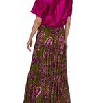 Megan Park Lyla Sateen Stripe Tiered Skirt - Vermillion
