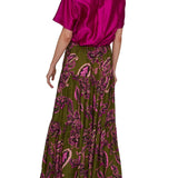 Megan Park Lyla Sateen Stripe Tiered Skirt - Vermillion