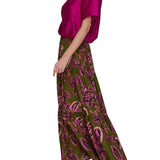 Megan Park Lyla Sateen Stripe Tiered Skirt - Vermillion