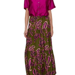Megan Park Lyla Sateen Stripe Tiered Skirt - Vermillion