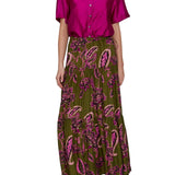 Megan Park Lyla Sateen Stripe Tiered Skirt - Vermillion
