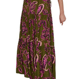 Megan Park Lyla Sateen Stripe Tiered Skirt - Vermillion