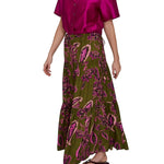 Megan Park Lyla Sateen Stripe Tiered Skirt - Vermillion