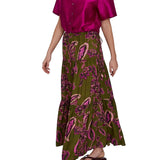 Megan Park Lyla Sateen Stripe Tiered Skirt - Vermillion