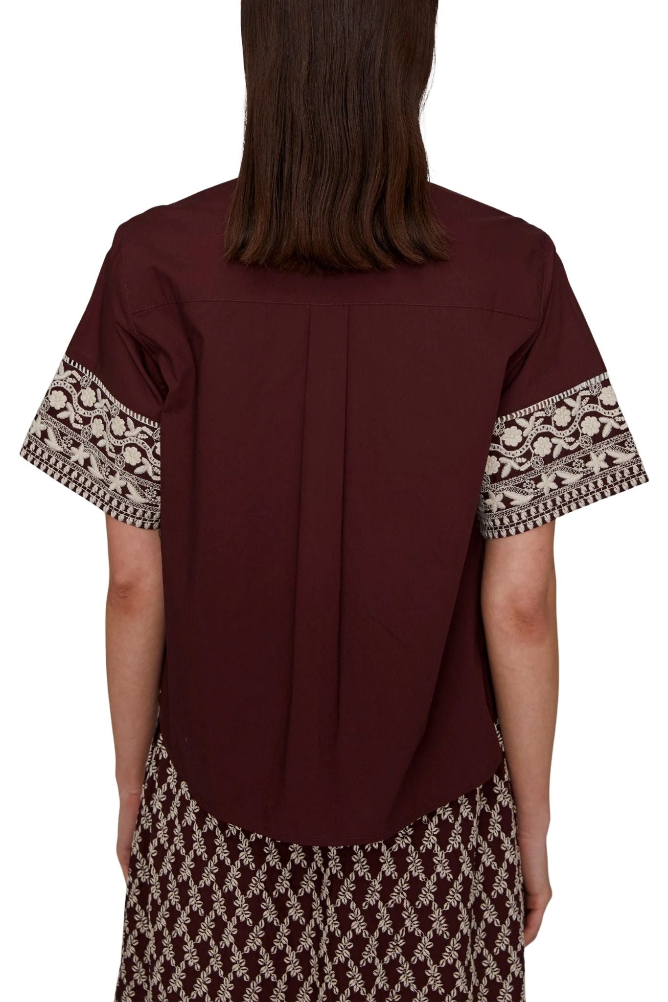 Megan Park Rhea Embroidered Poplin Shirt - Vermillion
