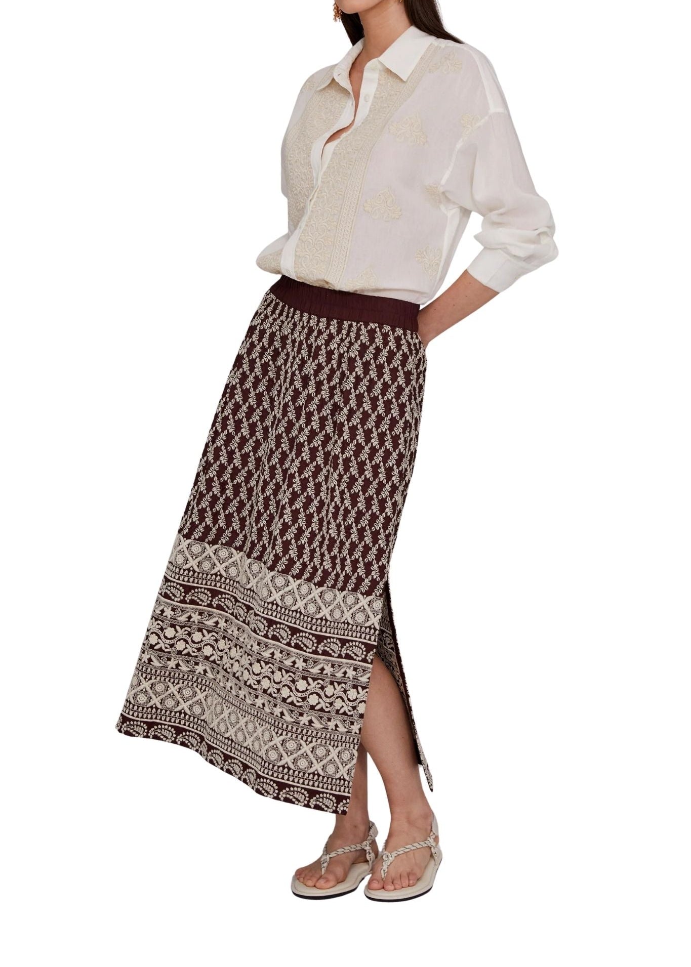 Megan Park Rhea Embroidered Poplin Skirt - Vermillion