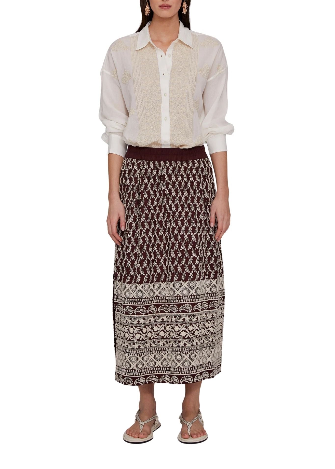 Megan Park Rhea Embroidered Poplin Skirt - Vermillion