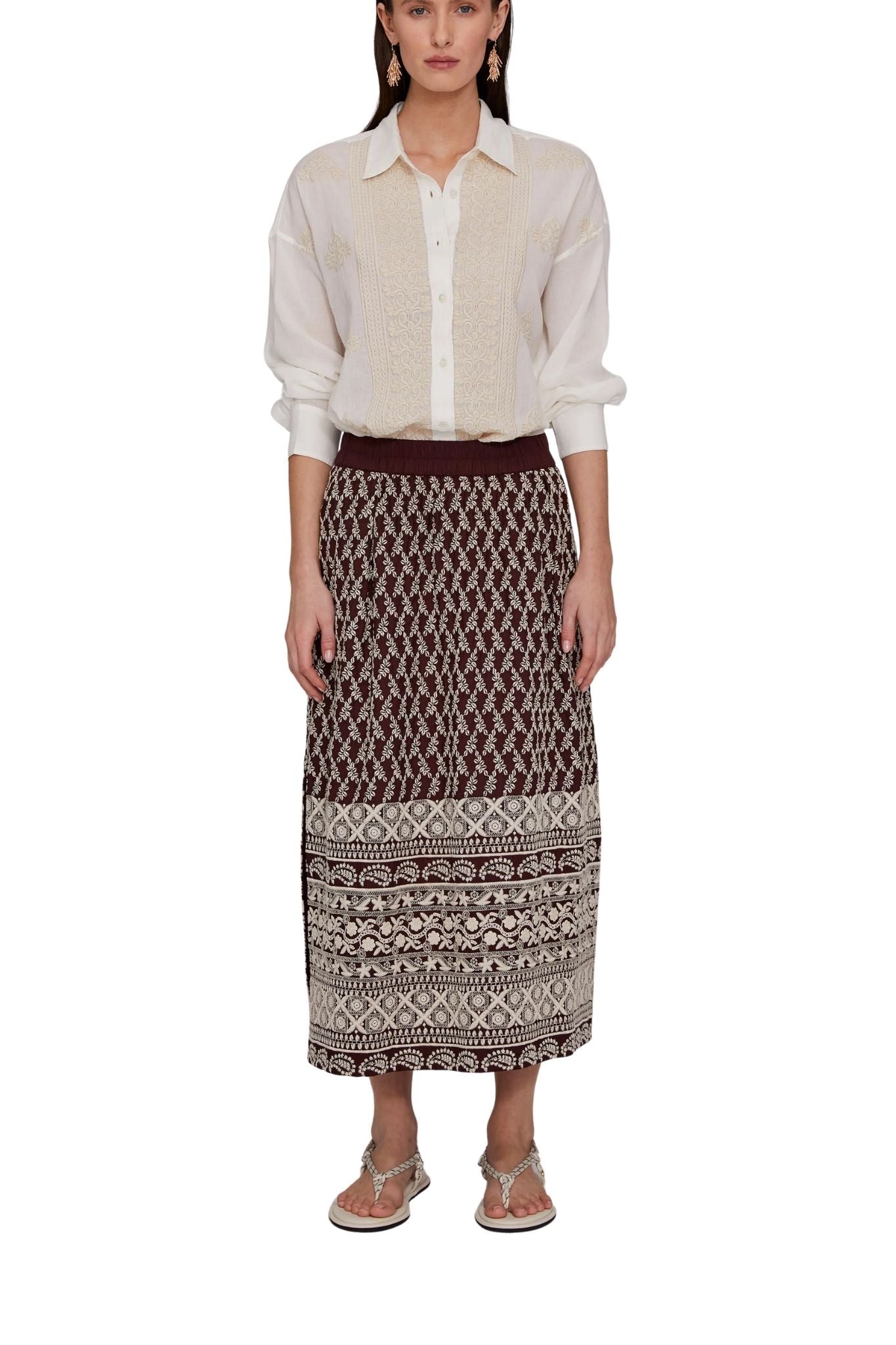 Megan Park Rhea Embroidered Poplin Skirt - Vermillion