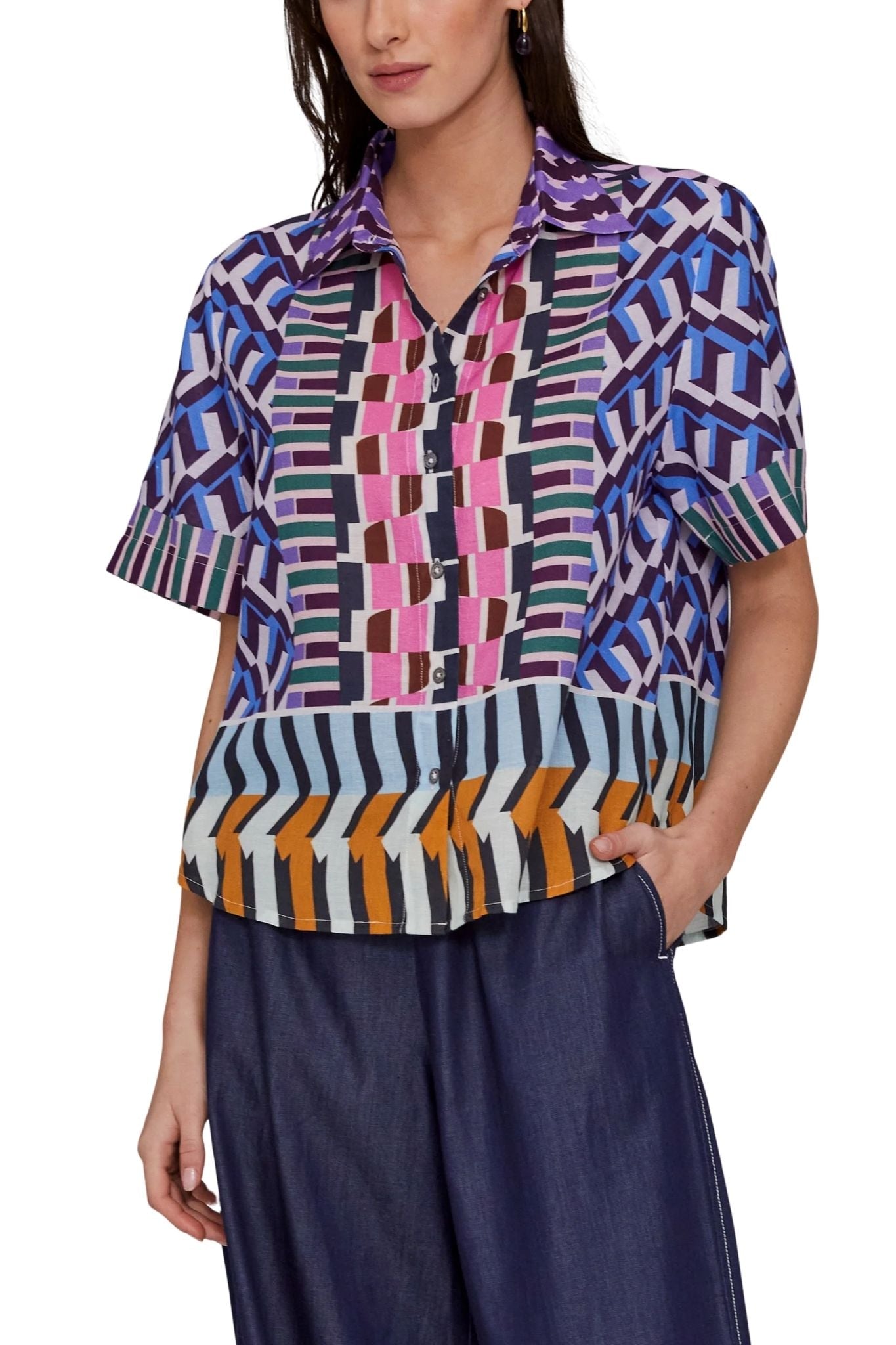 Megan Park Zuri Cotton Linen Shirt - Vermillion
