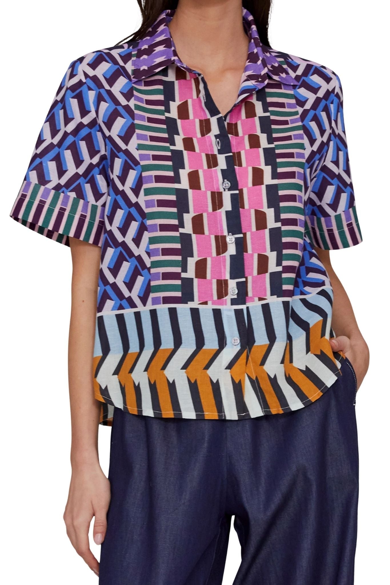 Megan Park Zuri Cotton Linen Shirt - Vermillion