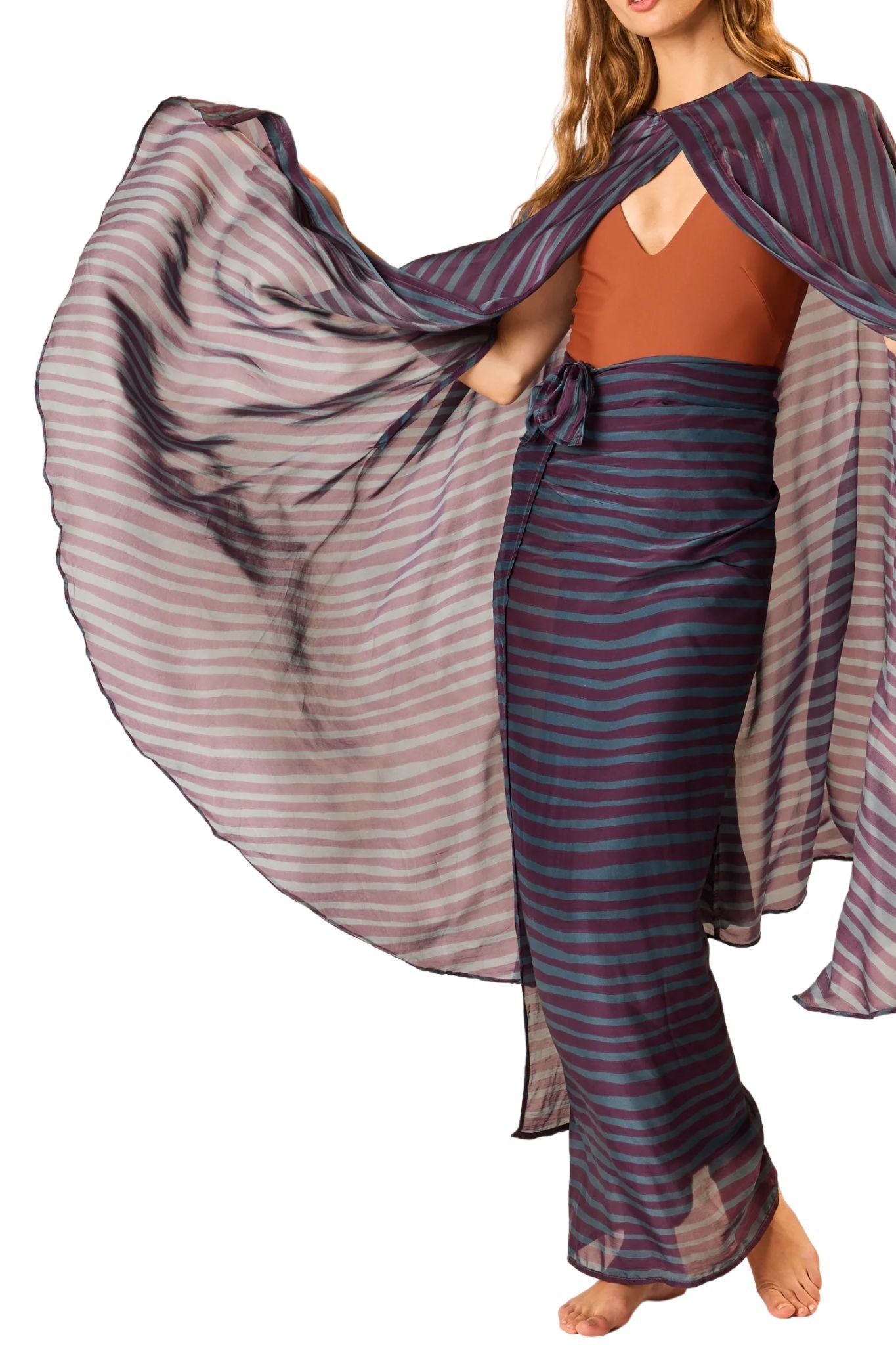 Natalie Martin Karis Long Cape - Vermillion