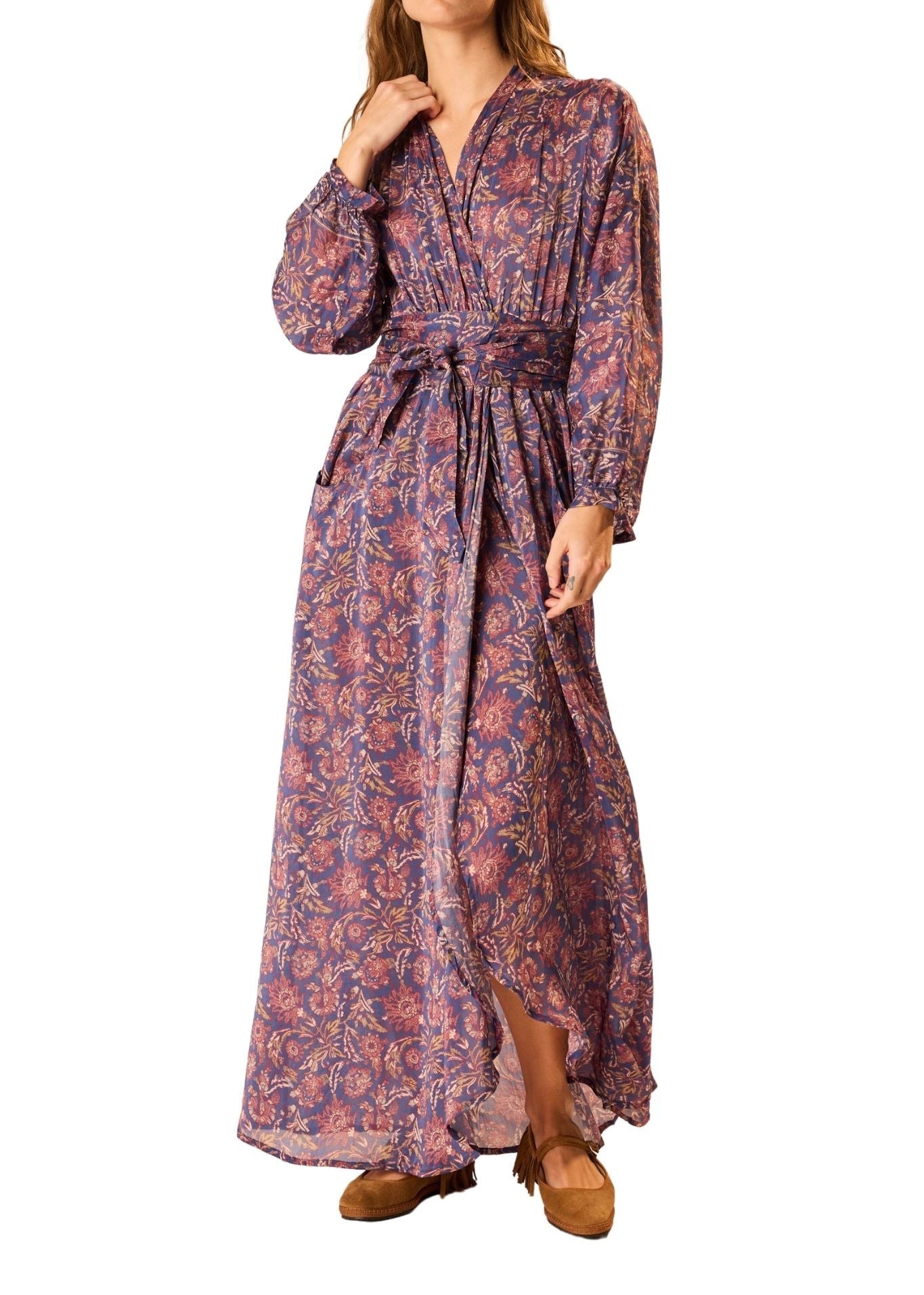 Natalie Martin Nico Long Sleeve Maxi With Sash - Vermillion