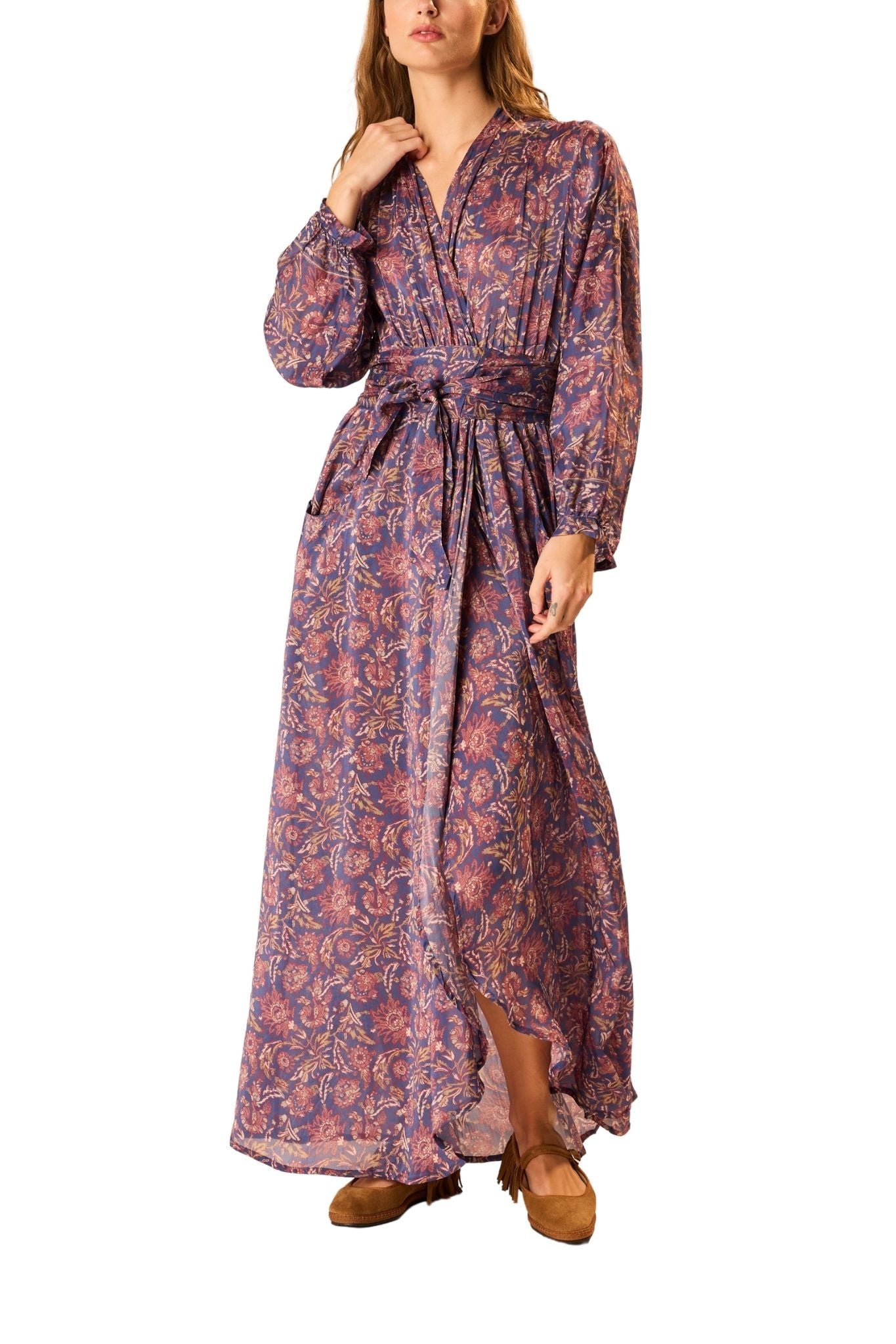 Natalie Martin Nico Long Sleeve Maxi With Sash - Vermillion