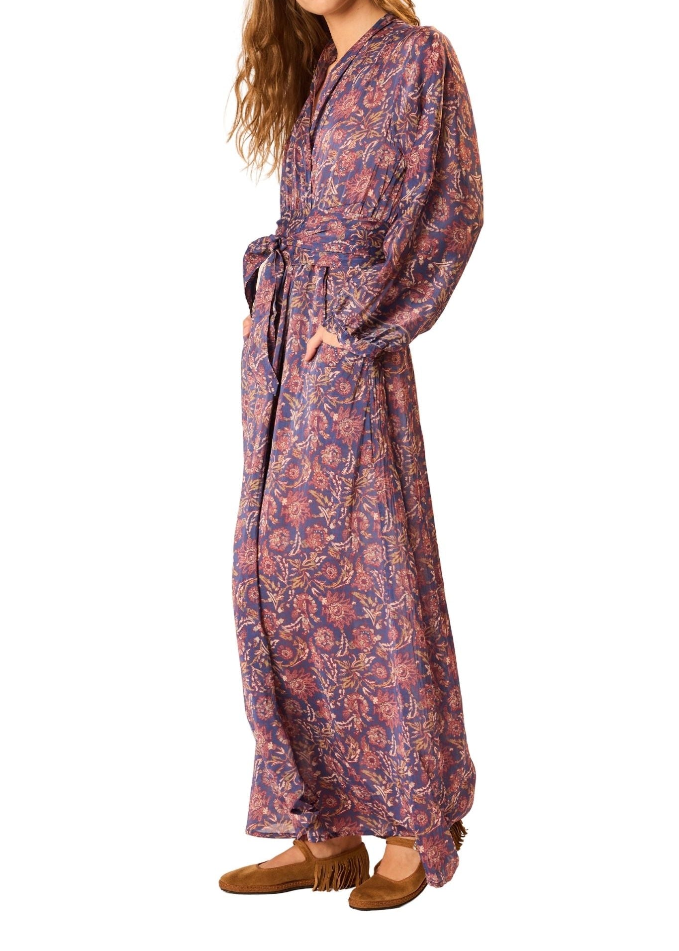 Natalie Martin Nico Long Sleeve Maxi With Sash - Vermillion