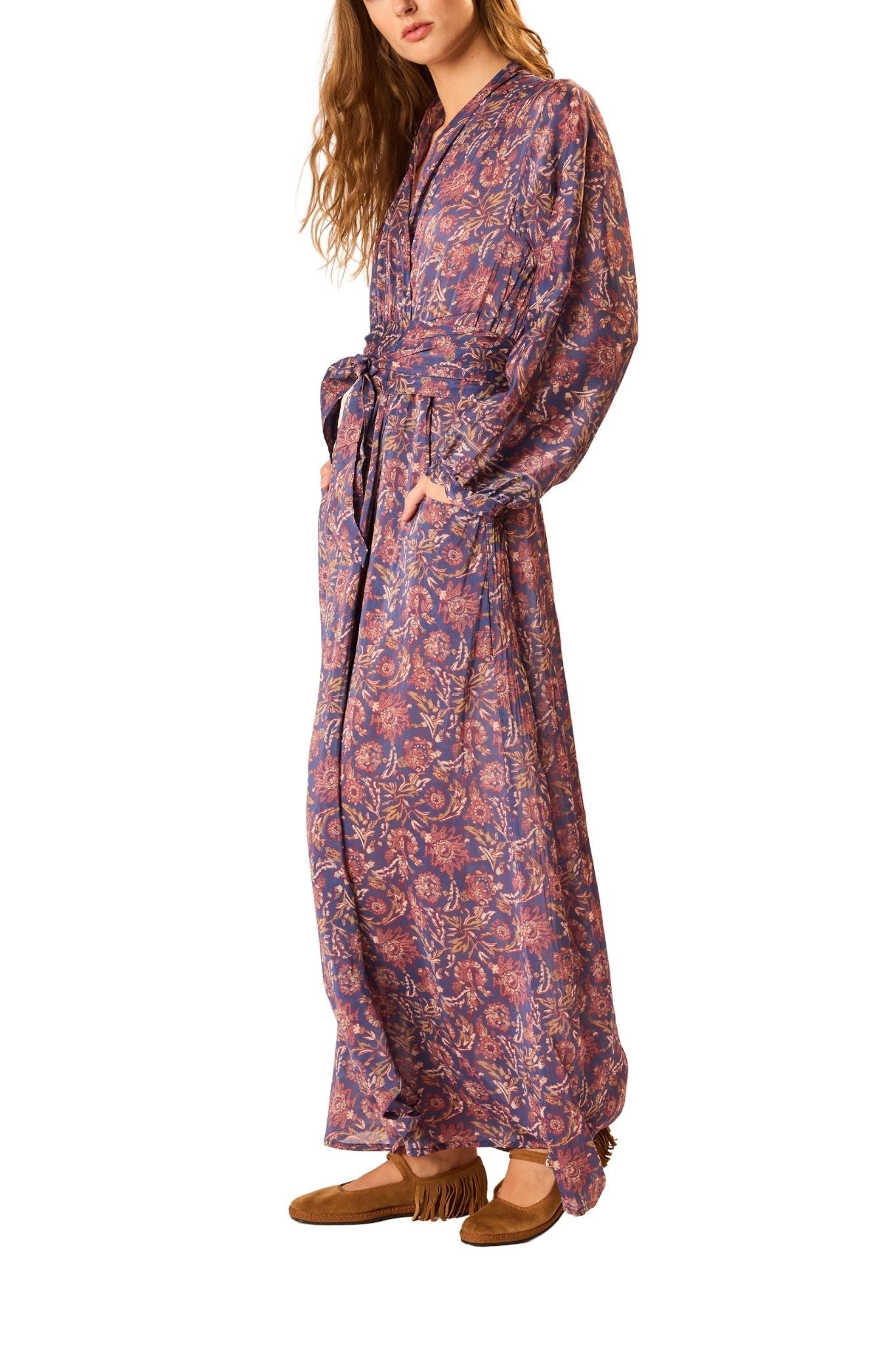 Natalie Martin Nico Long Sleeve Maxi With Sash - Vermillion