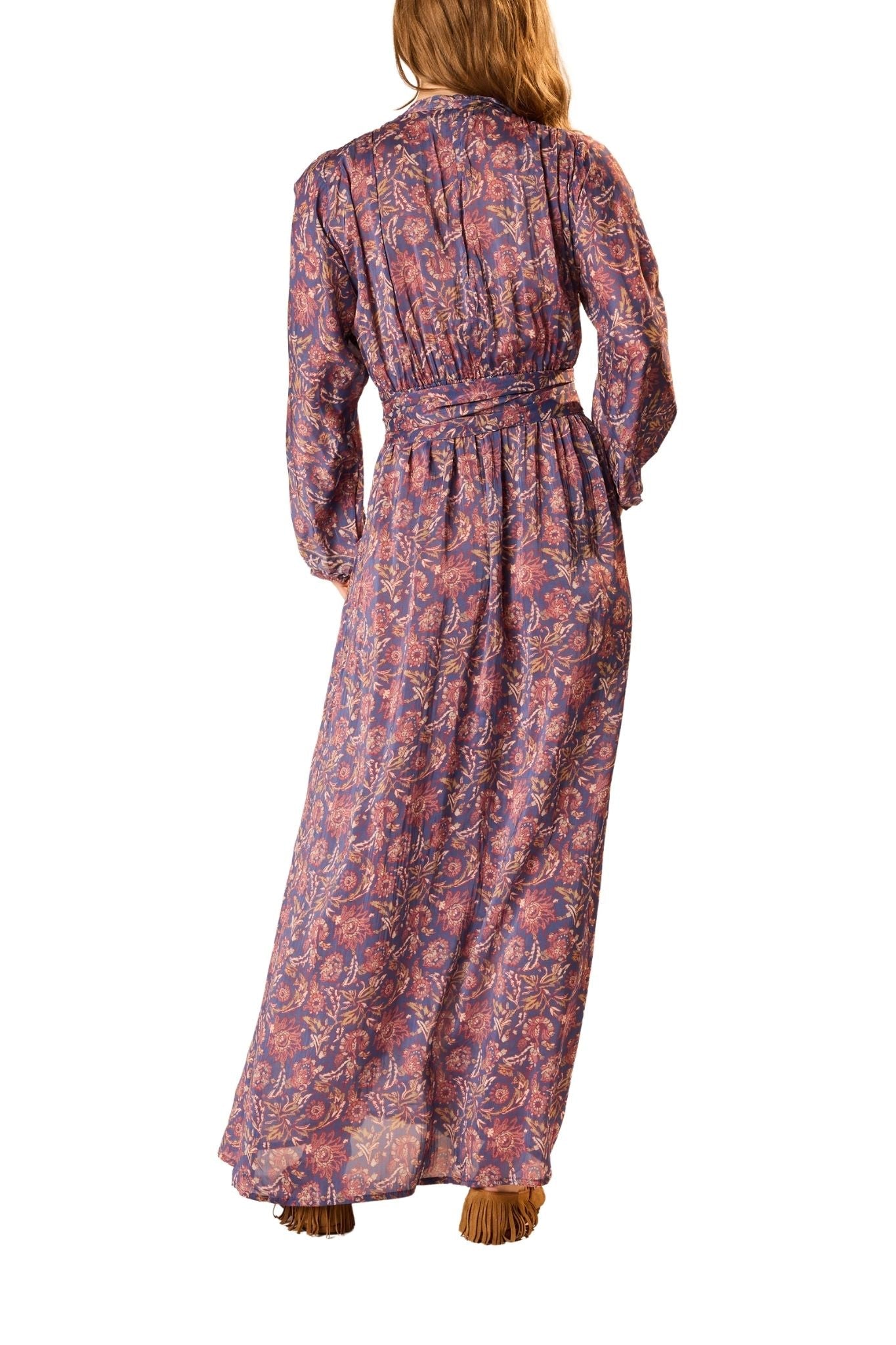 Natalie Martin Nico Long Sleeve Maxi With Sash - Vermillion