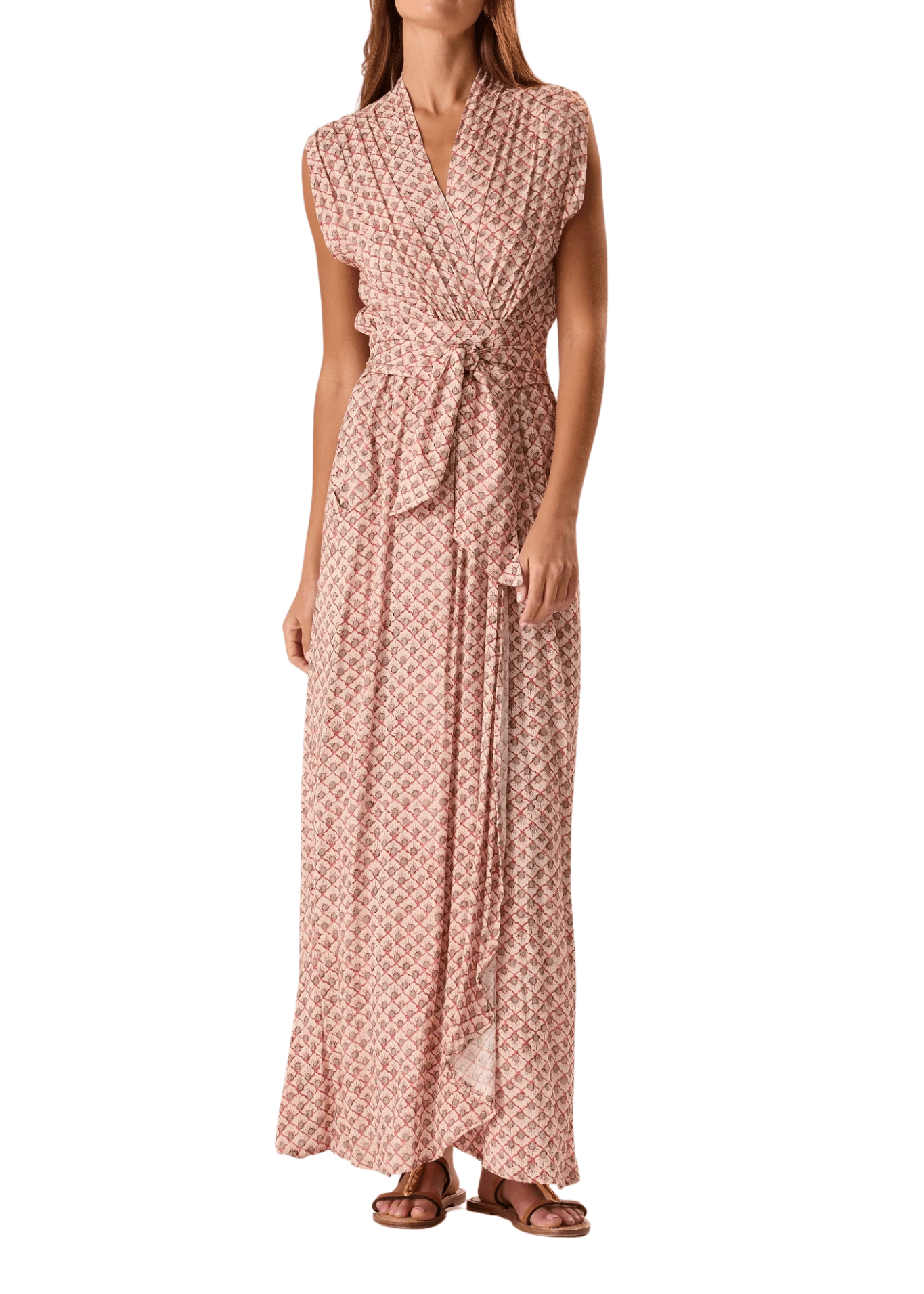 Natalie Martin Nico Sleeveless Maxi With Sash - Vermillion